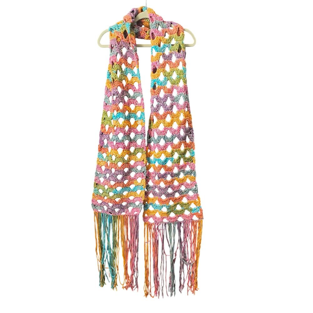 Crocheted Muted Fall  Scarf with Fringe